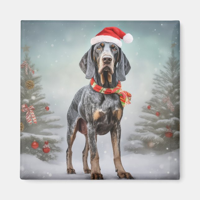 Íman Cachorro de Cachorro Bluetick no Natal da Neve (Frente)