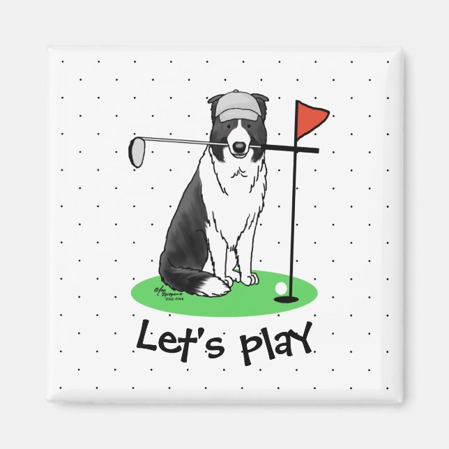 Íman Cachorro de Collie de Fronteira Jogando Golfe (pre (Frente)