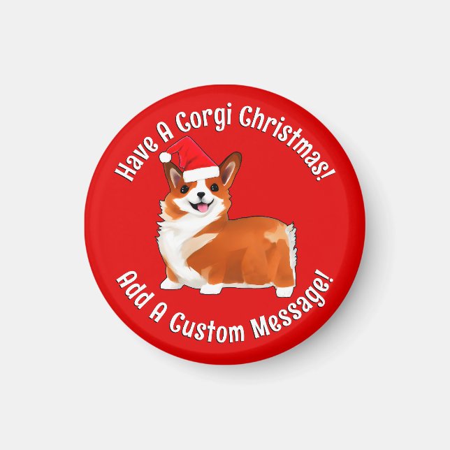 Íman Cachorro De Corgi De Natal Com Papai Noel (Frente)