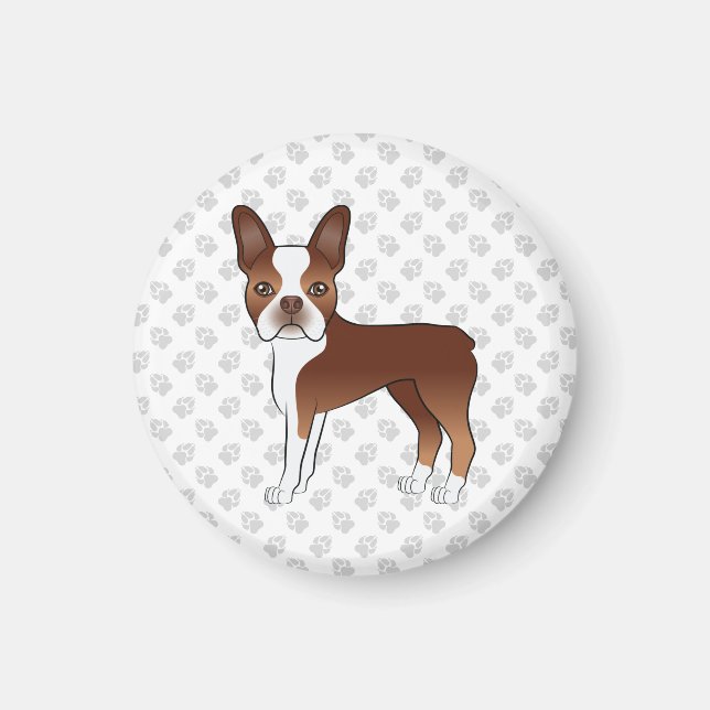 Íman Cachorro De Desenho Animado Boston Terrier Vermelh (Frente)