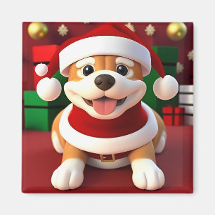 Íman Cachorro de Desenho Fofo Vestido de Papai Noel
