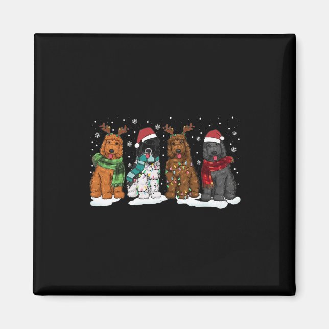 Íman Cachorro de Goldendoodle Cães de Natal Luzes de Ou (Frente)