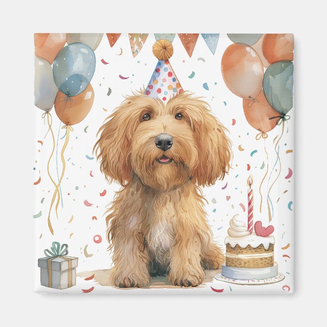 Íman Cachorro de Goldendoodle de Aniversário (Frente)