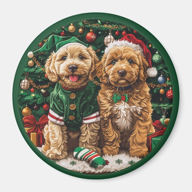 Íman Cachorro de Goldendoodle de Natal (Frente)