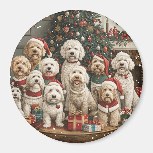 Íman Cachorro de Goldendoodle de Natal (Frente)