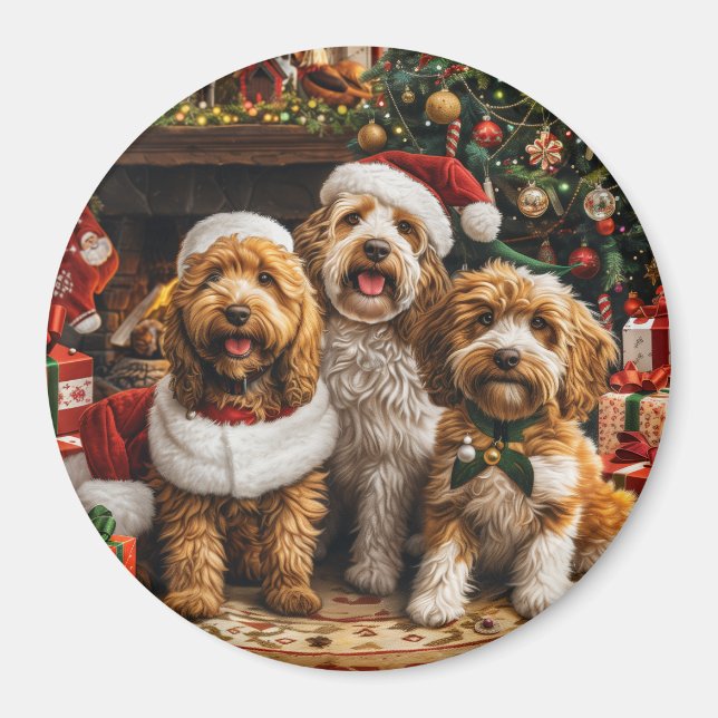 Íman Cachorro de Goldendoodle de Natal (Frente)