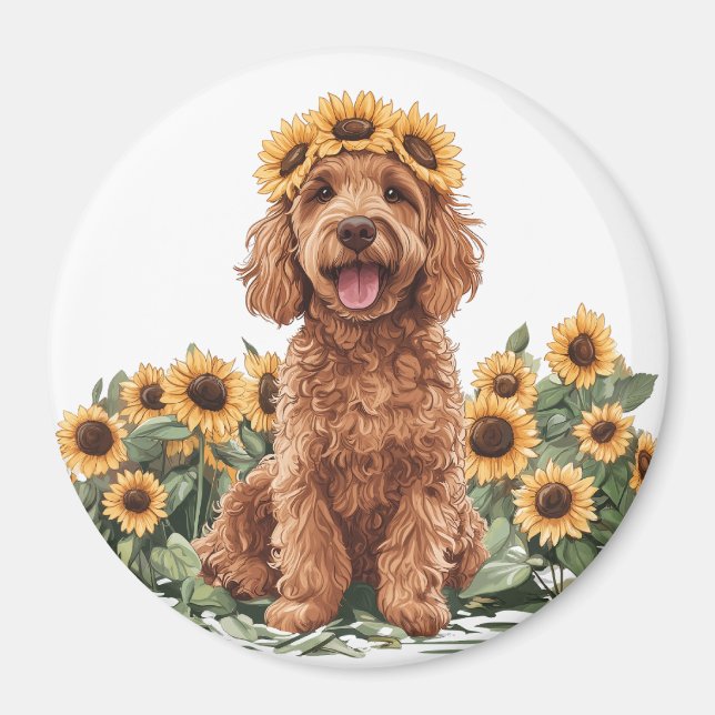 Íman Cachorro de Goldenododododle Cute Vestindo Uma Cor (Frente)