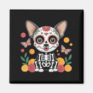 Íman Cachorro de Halloween Chihuahua Caveira de Açúcar