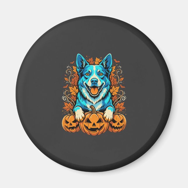 Íman Cachorro de Halloween com Abóboras Jack O Lantern_ (Frente)