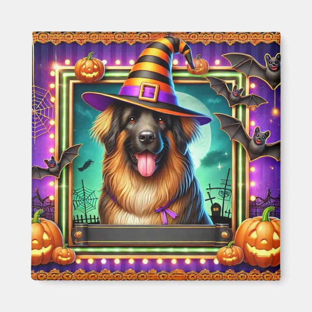 Íman Cachorro de Halloween com Chapéu de Bruxa (Frente)