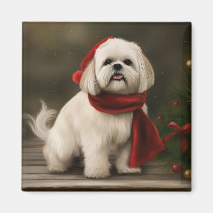 Íman Cachorro de Lhasa Apso no Natal da Neve