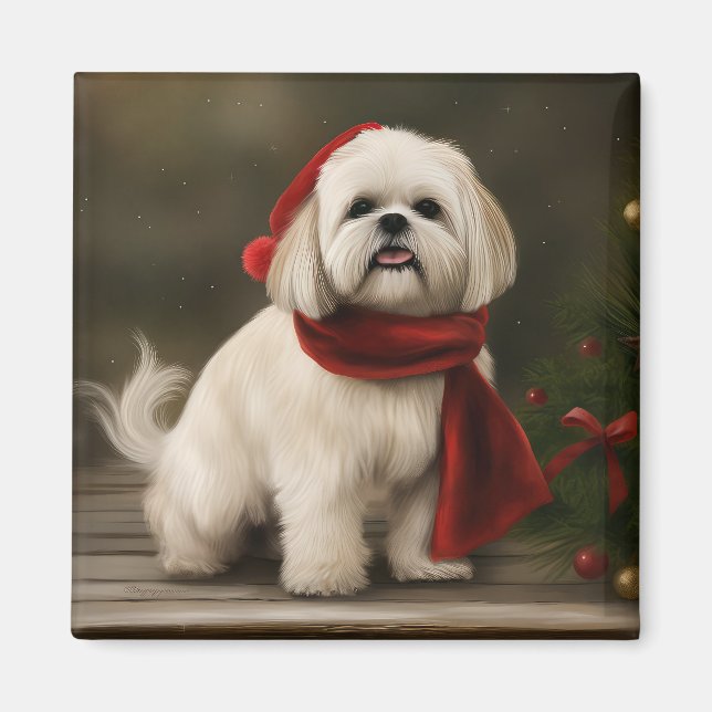 Íman Cachorro de Lhasa Apso no Natal da Neve (Frente)