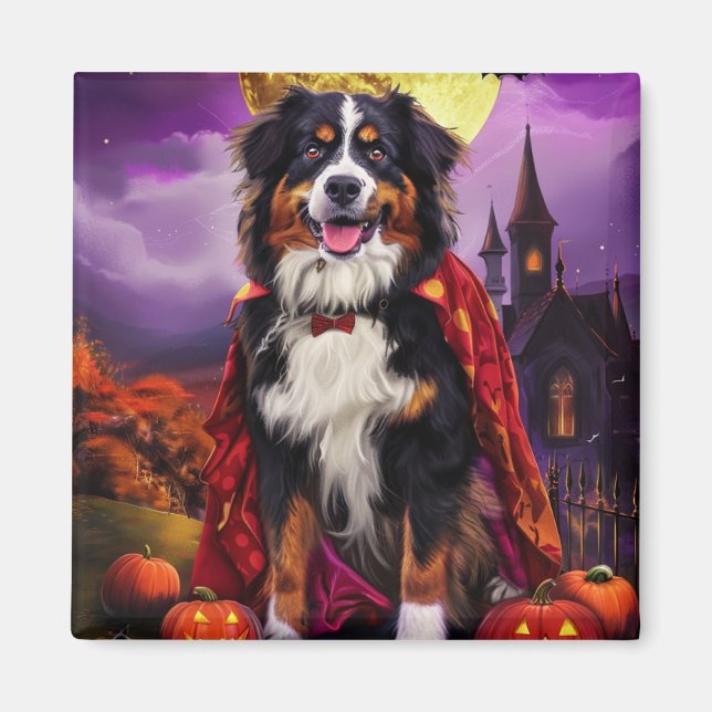 Íman Cachorro de Montanha Bernês de Halloween Abóboras  (Frente)