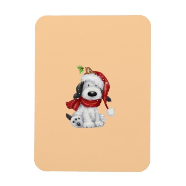 Íman Cachorro de Natal bonito com Papai Noel e Scarf (Vertical)