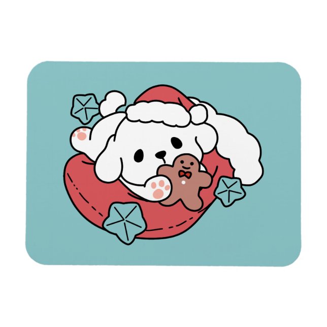 Íman Cachorro de Natal em Santa Hat - Feriado Cheque pa (Horizontal)