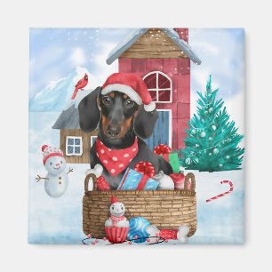 Íman Cachorro De Neve Na Casa De Cachorro De Natal