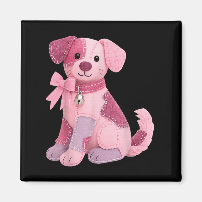 Íman Cachorro de Patchwork Fita Rosa Conscientização do (Frente)