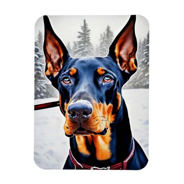 Íman Cachorro Doberman Inverno Impressionista e Hiperre (Vertical)