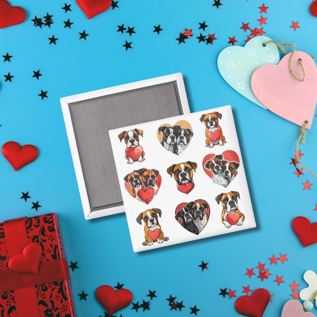 Íman Cachorro e Aquarela do Coração Doce Boxer (Sweet Boxer Dog and Heart Watercolor Magnet)