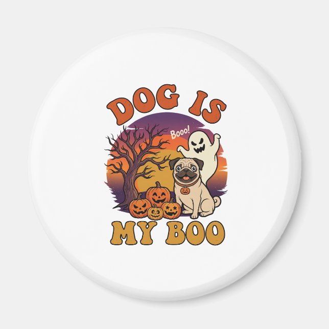Íman Cachorro É Boo Halloween Pug Fantasma Abóboras_1 (Frente)