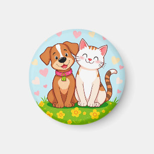 Íman Cachorro e Gato de Desenho Animado Fofo Sentados J