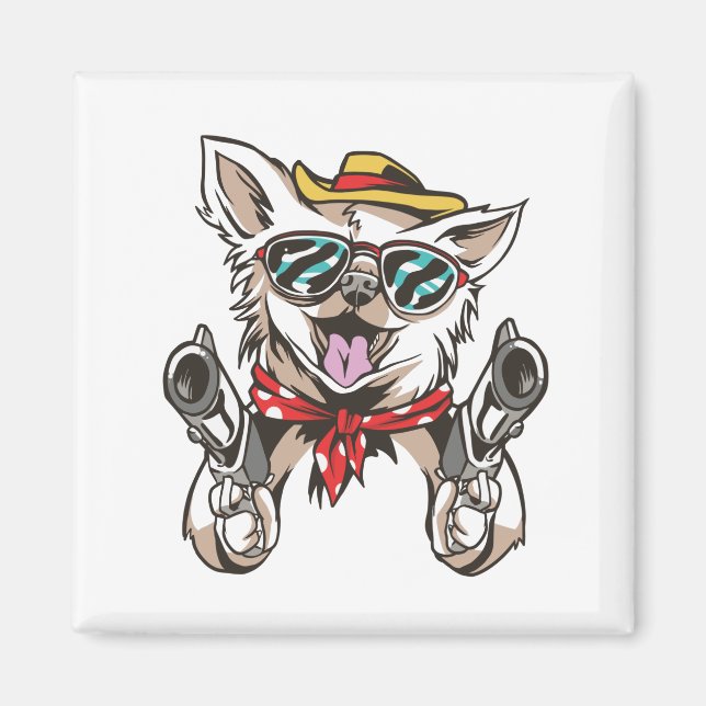 Íman Cachorro Engraçado Cowboy (Frente)