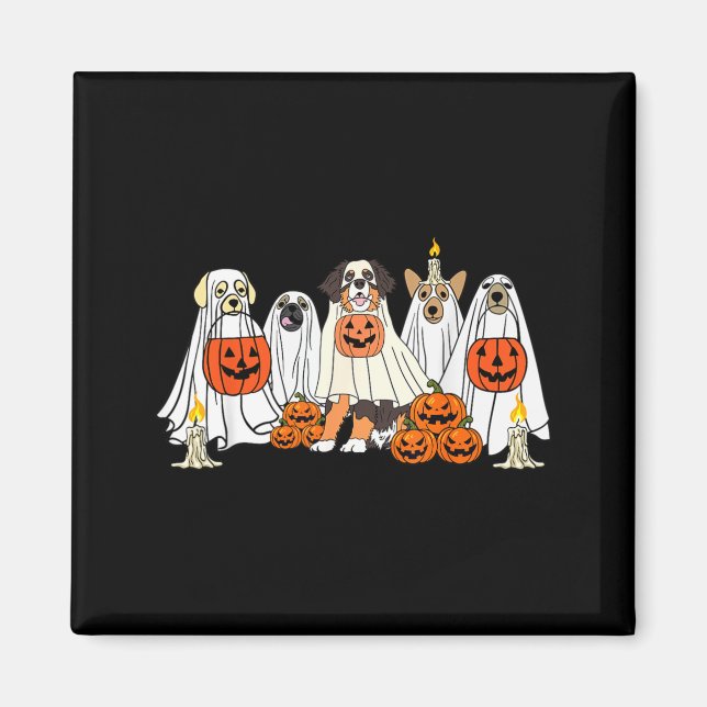 Íman Cachorro Fantasma Cachorro Fofo Vestido de Fantasm (Frente)