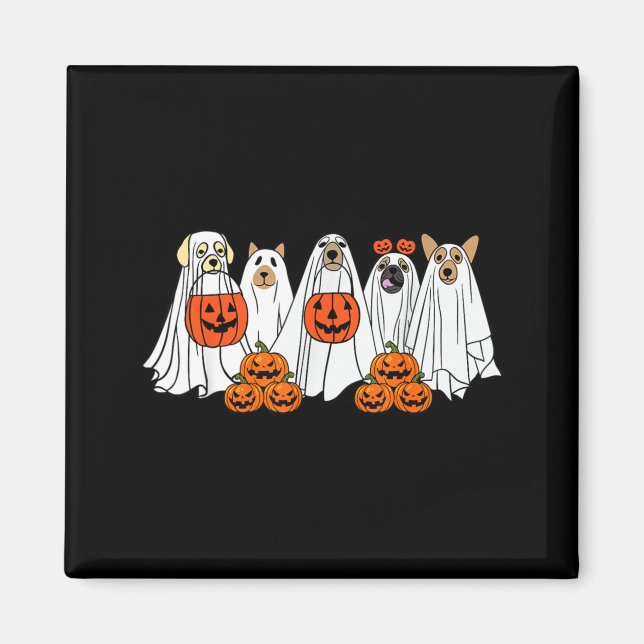Íman Cachorro Fantasma Cachorro Fofo Vestido de Fantasm (Frente)