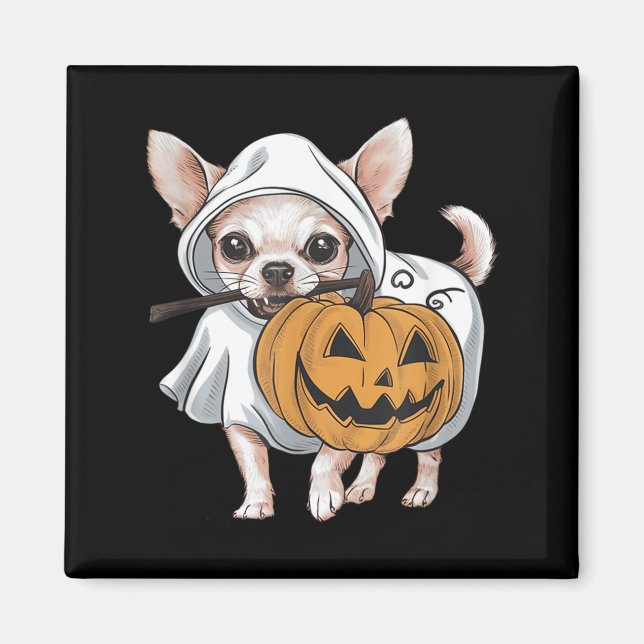 Íman Cachorro Fantasma de Chihuahua no Halloween (Frente)