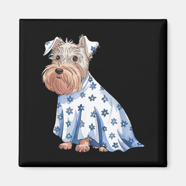 Íman Cachorro Fantasma de Halloween Com Flores Engraçad (Frente)