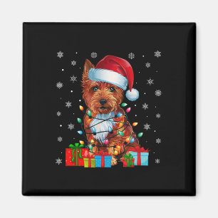 Íman Cachorro Feio Xmas Luzes Santa Hat Cairn Terrier C