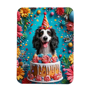 Íman Cachorro Feliz Celebrando Aniversário Com Bolo Col