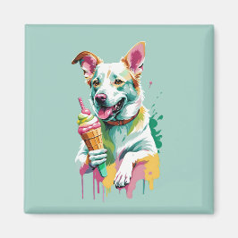 Íman Cachorro feliz comendo um sorvete