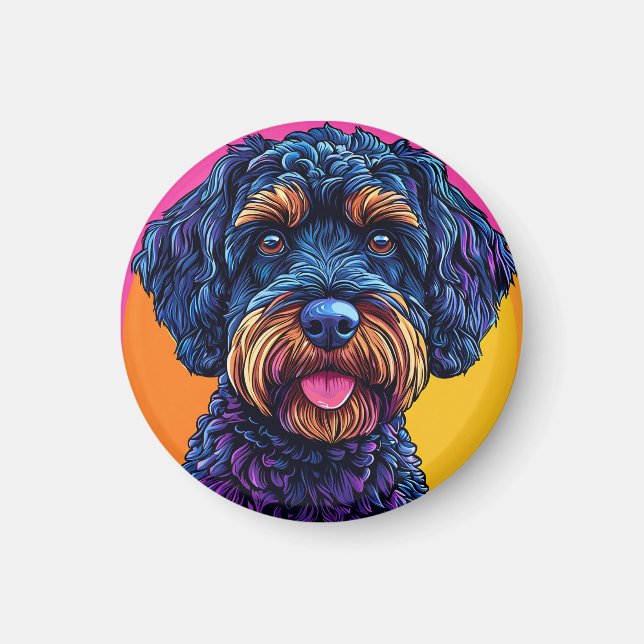 Íman Cachorro Feliz Contra Fundo Colorido (Frente)