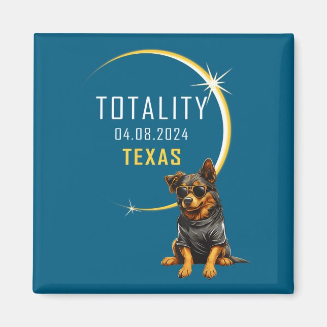 Íman Cachorro Fofo do Eclipse Solar Total do Texas (Frente)
