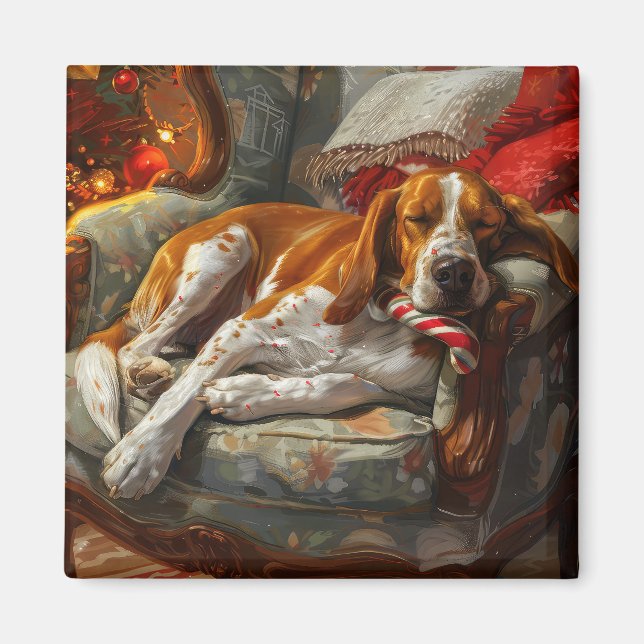 Íman Cachorro Foxhound Americano de Natal Festivo (Frente)