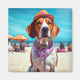 Íman Cachorro Foxhound Inglês Americano na Praia, prese