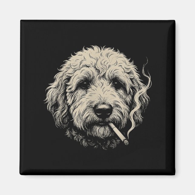 Íman Cachorro Fumando Cigarro Engraçado Meme Goldendood (Frente)