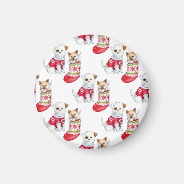 Íman Cachorro & Gato de Natal (Frente)