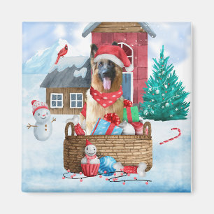 Íman Cachorro german shepherd Na Casa De Natal Da Neve