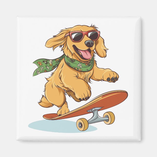 Íman Cachorro Golden Retriever Andando de Skate (Frente)