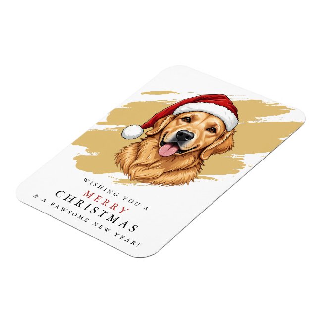 Íman Cachorro Golden Retriever Natal com Chapéu de Papa (Left Side)