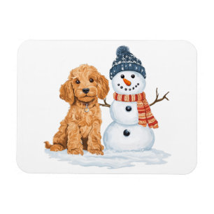 Íman Cachorro Goldendoodle de Inverno Boneco de Neve Fo