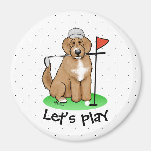 Íman Cachorro Goldendoodle Jogando Golfe (whmk2 vermelh