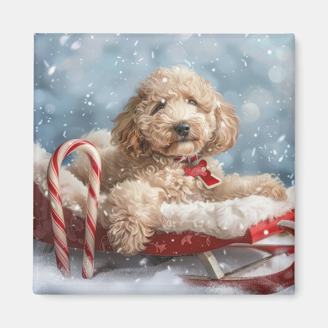 Íman Cachorro Goldendoodle Natal Festivo  (Frente)