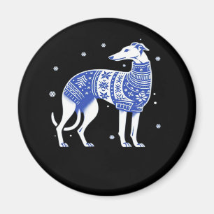 Íman Cachorro Greyhound Natal Vestindo um Suéter Feio