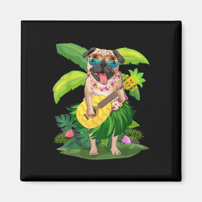 Íman Cachorro Havaiano &amp; Abacaxi Ukulele Summer Va (Frente)