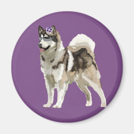 Íman Cachorro Husky com ímã de foto de flor