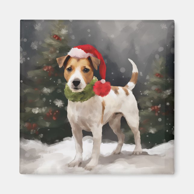 Íman Cachorro Jack Russell na Neve Natal (Frente)
