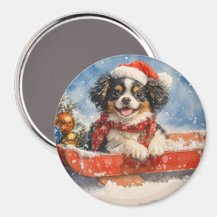 Íman Cachorro Japanese Chin no Trenó Deixe Nevar Natal